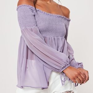 6 Lilac Bardot Chiffon Top Blouse Missguided